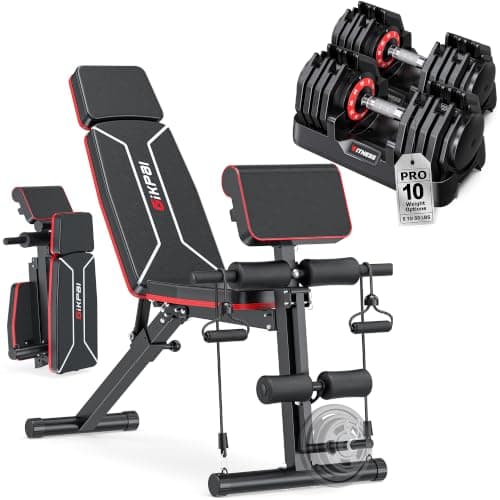 GIKPAL GIKPAL Adjustable Weight Bench with 50 lb Adjustable Dumbbell Set