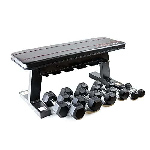 CAP CAP Flat Bench with Dumbbell Storage and 150 lb Hex Dumbbell Set (FMS-103S150)